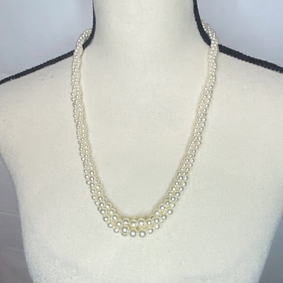 Napier Faux Pearls Twisted Triple Strand Torsade Necklace Hook Clasp Vintage 22” - Picture 1 of 3